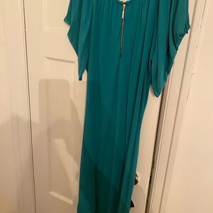 Chic Teal Midi Dress with Zipper Detail